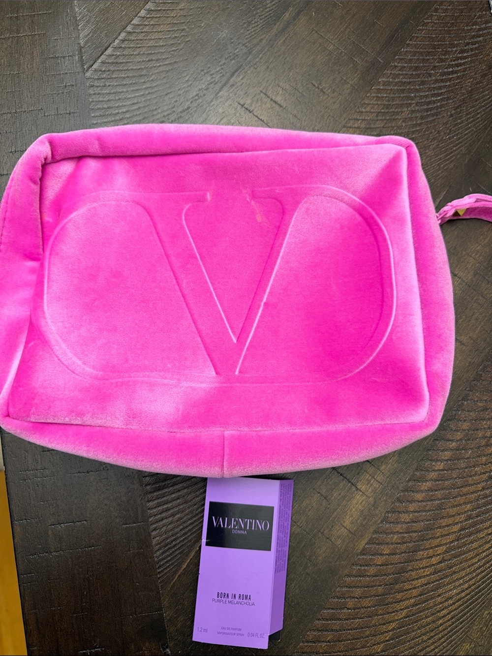 Valentino Bright Pink Velvet Embossed Logo Cosmetic Pouch